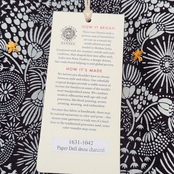 NWT! Mata Traders Floral Black and White with Orange Embroidery Dress! Small! - Picture 4 of 13